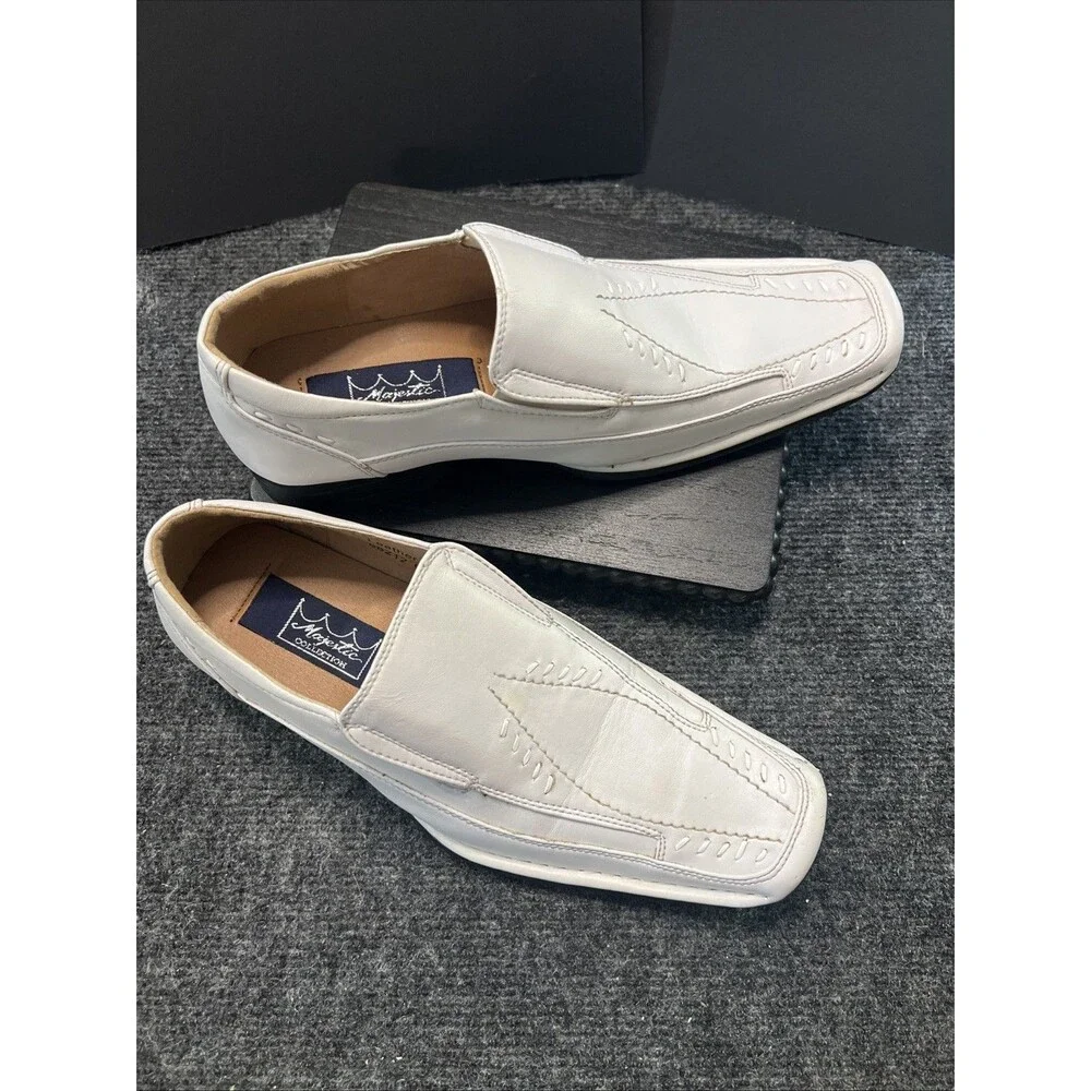 Majestic Collection Men’s White Leather Slip On Loafers Size 6 1/2 Shoe’s